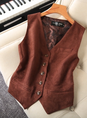 甄选麂皮绒 春夏秋三季可穿复古风格薄款修身短款时尚女装马甲潮