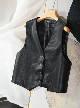 工厂直发好品质pu皮马甲宽松叠穿黑色外套坎肩2023春秋新款春秋女