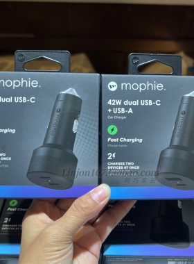 mophie双typec口PD60w车载充电器适用苹果15promax华为14 42w车充16车充cc