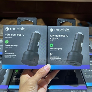 mophie双typec口PD60w车载充电器适用苹果15promax华为14 42w车充16车充cc
