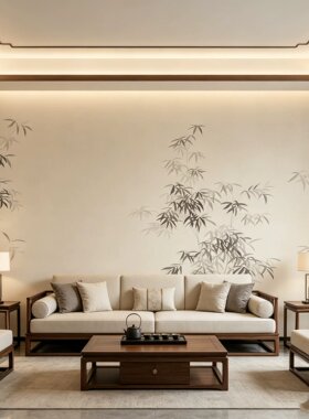 定制壁画宋式美学壁纸禅意竹子古风新中式壁画客厅沙发背景墙壁布