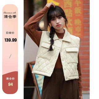 清仓 觅定白色棉服马甲外套女秋冬2023新款高级设计感叠穿马夹坎