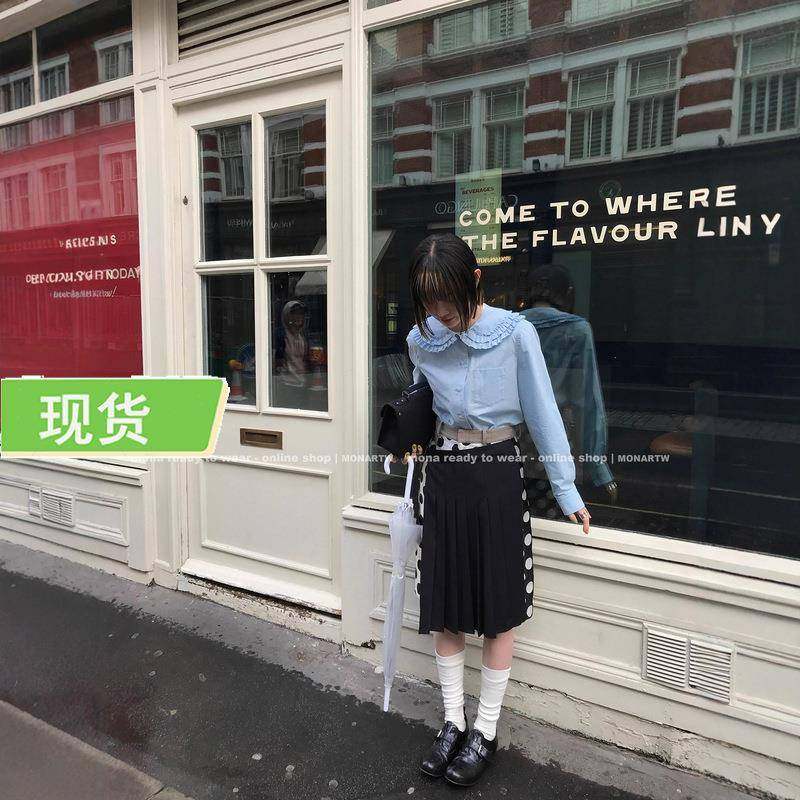 Mona家 100棉 简约百搭 娃娃翻领花边设计长袖衬衫女小个子2025新,女装/女士精品,衬衫,淘宝优惠券,粉丝福利购,淘宝优惠卷