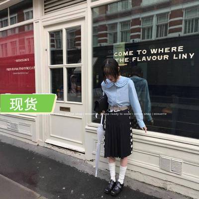 Mona家 100棉 简约百搭 娃娃翻领花边设计长袖衬衫女小个子2025新