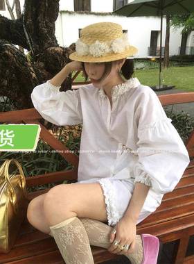 Mona家 亚麻透气舒适 粉色白色衬衫高腰短裤女小个子 2025夏季新