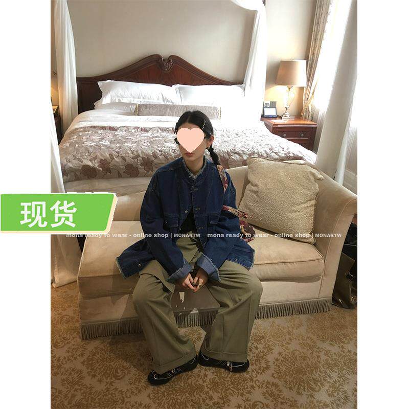 Mona家 复古时髦洋气 牛仔外套高腰中裤套装女小个子 2025春秋新