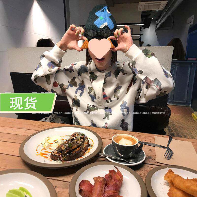 Mona家 印花小众设计 宽松潮流无帽卫衣女小个子 2025秋冬新款