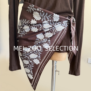 韩国原单琥珀流光复古棕色老钱风三角巾丝巾腰封披肩领巾屁帘多用