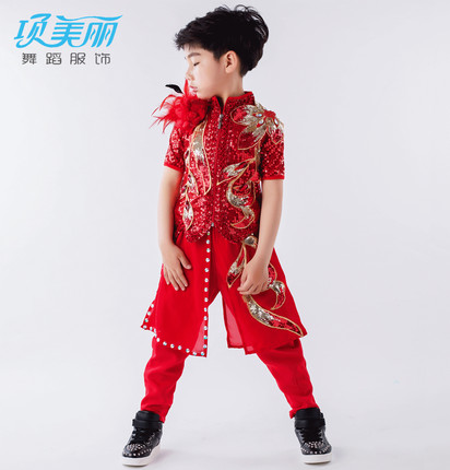 新款男童架子鼓演出服装儿童模特走秀演出服爵士舞街舞舞蹈服装男