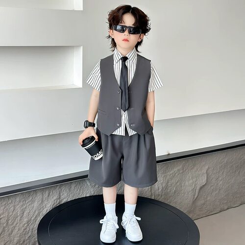 高级感男童礼服西装套装夏季儿童主持服装男孩休闲西服花童演出服