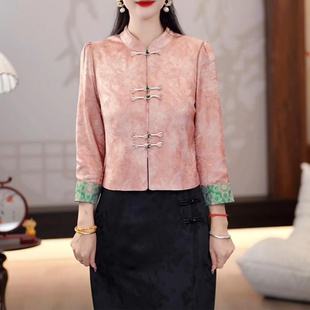 新中式国风短外套女装2025年春秋季新款洋气宽松立领盘扣提花上衣