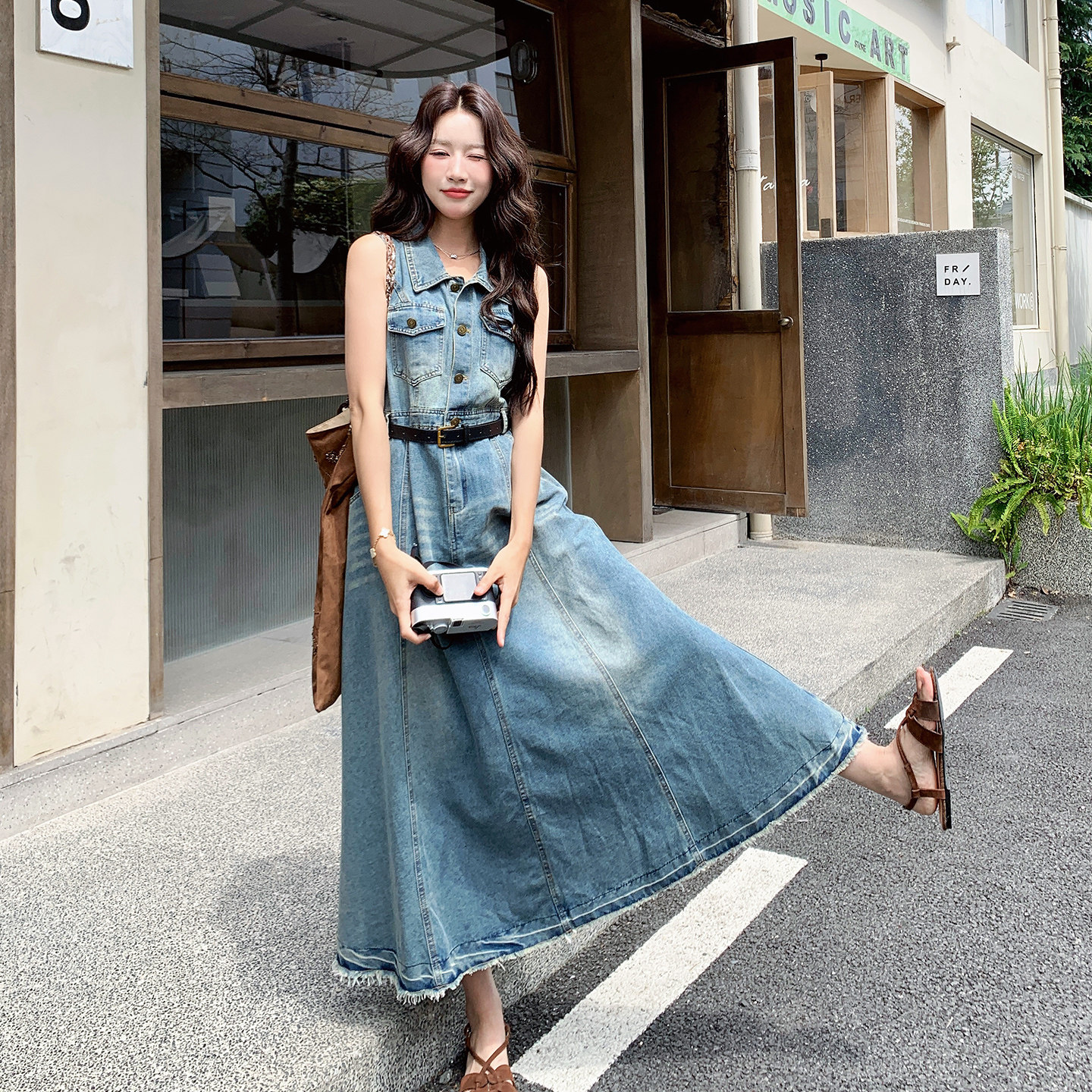 【大货已出】做旧牛仔连衣裙长裙送腰带2B175-8509-P155控248，女装连衣裙，浙宝229
