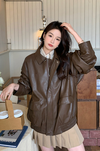 韩风chic机车皮衣夹克女2025春季新款美式复古小个子百搭上衣外套图片