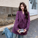 【现货】25年葡萄紫双面羊毛呢大衣229-8476-P255控378，女装毛呢外套，浙宝229