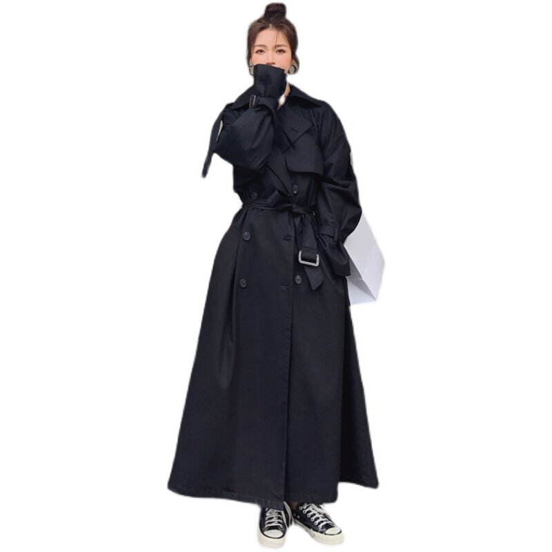高级感英伦风黑色风衣外套女春秋2025年新款超火好看长款宽松大衣,女装风衣,浙宝229