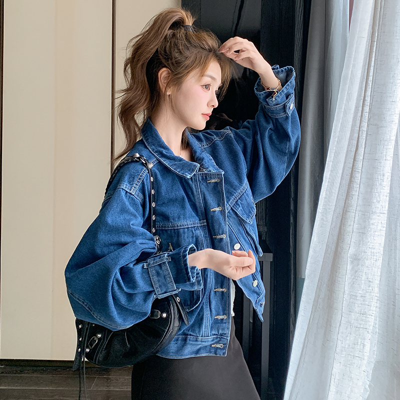 又酷又飒翻领牛仔外套女2025春季新款设计感小众时尚短款夹克上衣，女装短外套，浙宝229