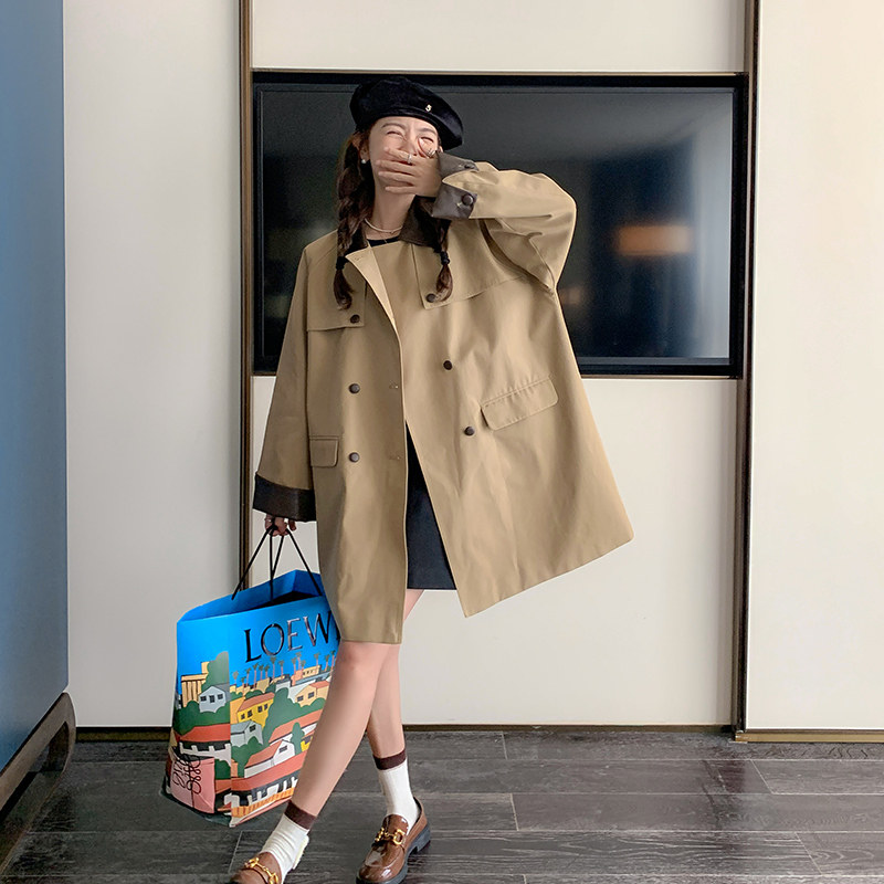美拉德卡其色风衣外套女春秋2025新款高级感超好看中长款工装大衣,女装风衣,浙宝229
