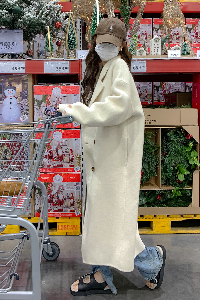 超好看奶白色双面羊绒大衣女秋冬2024新款韩系慵懒风毛呢西装外套,女装毛呢外套,浙宝229