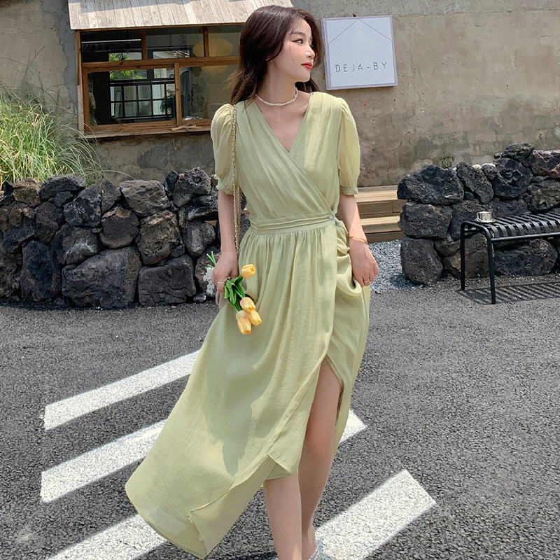 新款！一片式绿色仙女裙229-8178-P115控168,女装连衣裙,浙宝229