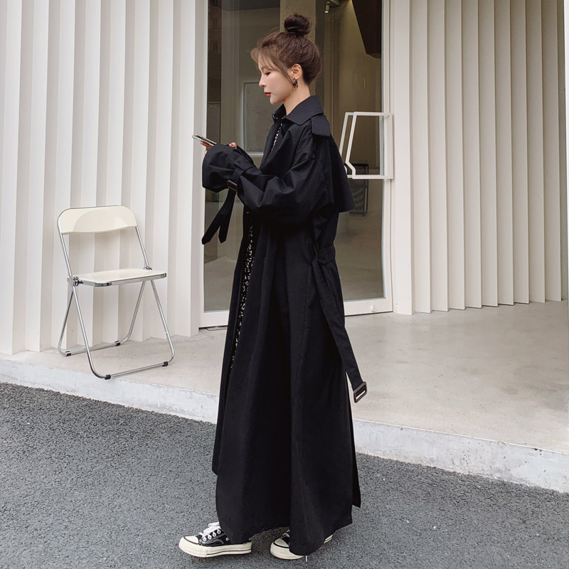 现货秋季韩版宽松超长款黑色风衣女外套229-8150-P160-K228,女装风衣,浙宝229