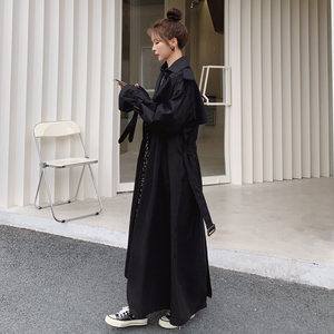 现货 秋季韩版宽松超长款黑色风衣女外套 229-8150-P160-K228图片
