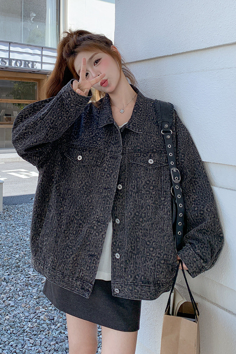 【大货】25豹纹牛仔外套深灰色很高级2B175-8446-P155控238,女装短外套,浙宝229