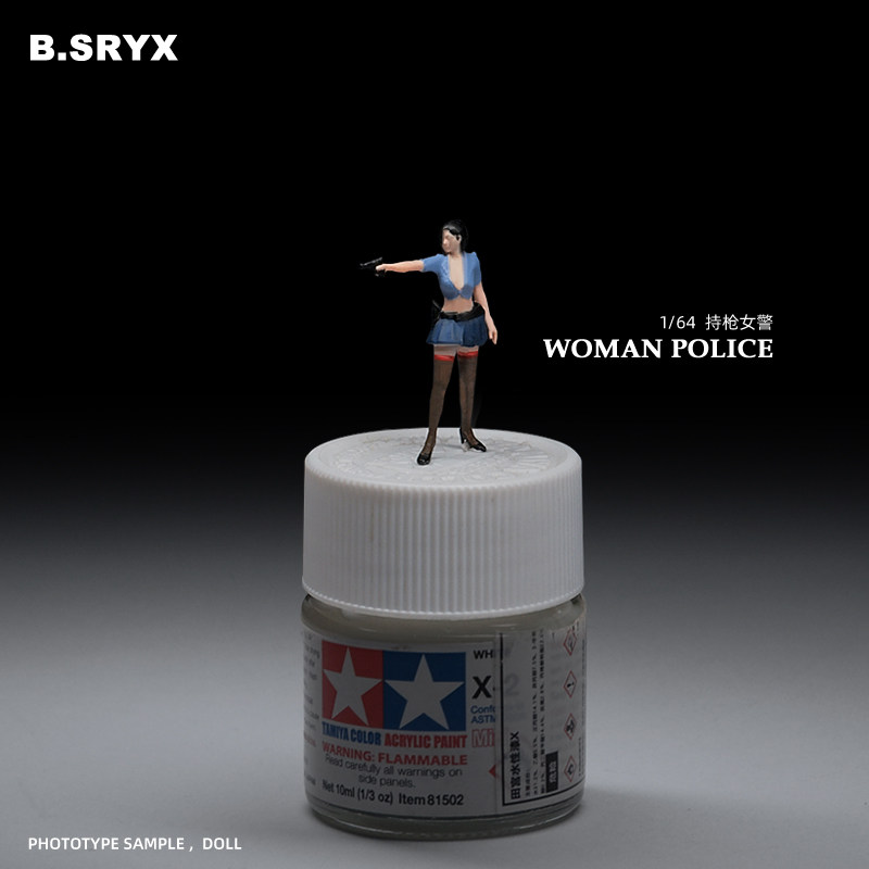 1:64持枪女警便衣警察人偶模型摆件沙盘道具场景手办微缩树脂小人
