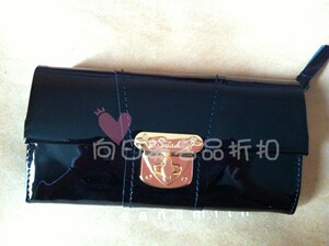 Salad 专柜正品 女士黑色牛皮亮面时尚气质长款钱包原590