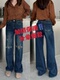 2025冬季 爆款 新款 tangblue豹纹假破洞显瘦舒服抓绒磨毛直筒牛仔裤