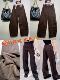 爆款 onebrand加绒保暖咖色牛仔裤 女宽松抓毛发热镰刀阔腿长裤 3025