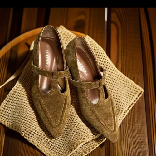 尖头玛丽珍单鞋带里外真皮女鞋