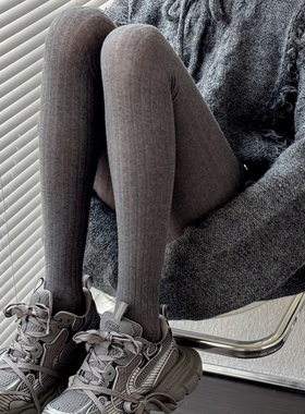 深灰色连裤袜秋冬微透薄款烟灰丝袜miu宽条白色打底裤显瘦外穿女