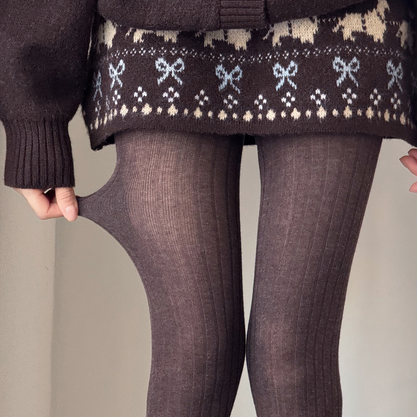 秋冬款琥珀流光复古咖啡色连裤袜