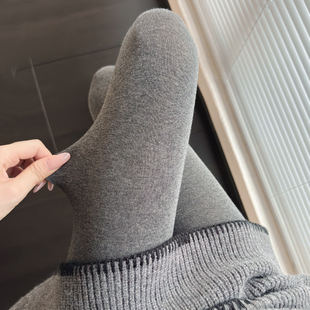 日系甜美白色踩脚袜 袜加厚保暖咖啡色打底裤 秋冬季 加绒烟灰色连裤