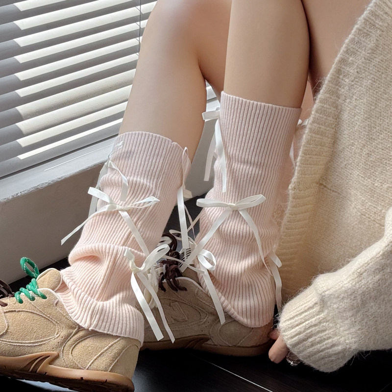 jk米白色袜套女秋冬加厚保暖粉色腿套蝴蝶结中筒堆堆袜灰色小腿袜,女士内衣/男士内衣/家居服,中筒袜,淘宝优惠券,粉丝福利购,淘宝优惠卷