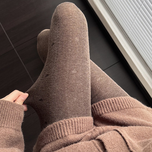 秋冬甜美爱心蝴蝶结咖啡色连裤袜