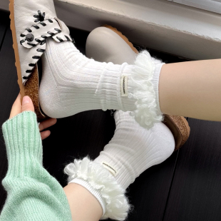 秋冬款白色中筒袜子女加厚焦糖色小腿袜灰色短袜女保暖羊毛堆堆袜