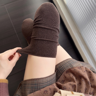 咖啡色长筒袜女韩版 加厚烟灰羊毛堆堆过膝袜 jk奶白色高筒袜秋冬款