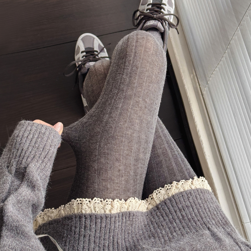 深灰色连裤袜女秋冬款miu风条纹jk白色丝袜显瘦微透烟灰色打底袜