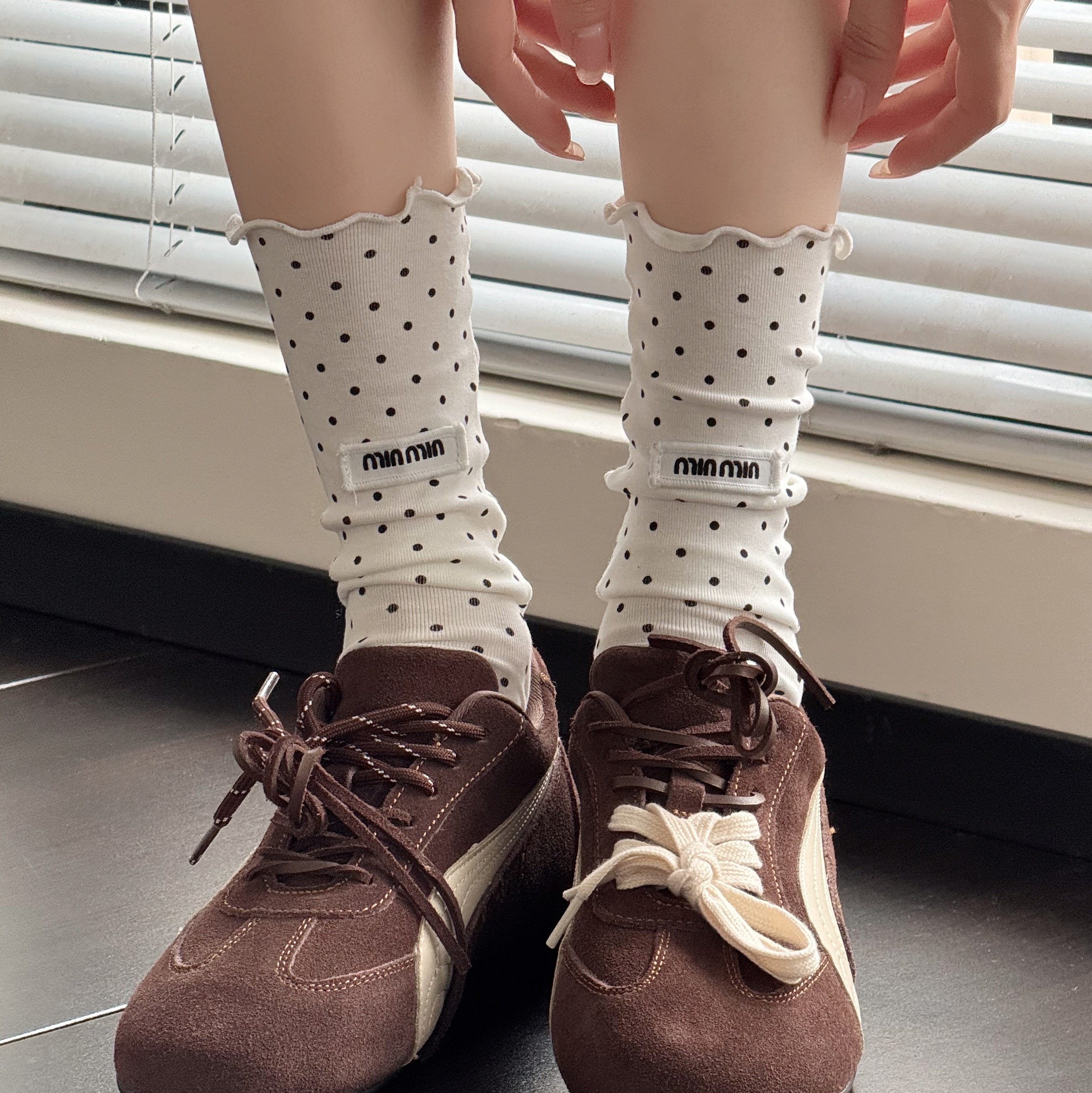 春秋款女棉质韩版ins白色中筒袜木耳边波点灰色小腿袜堆堆短袜子,女士内衣/男士内衣/家居服,中筒袜,淘宝优惠券,粉丝福利购,淘宝优惠卷