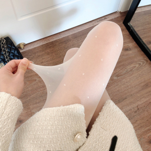 日系JK白丝袜女春秋薄款 袜小圆点黑丝打底袜 甜美Lolita奶白色连裤