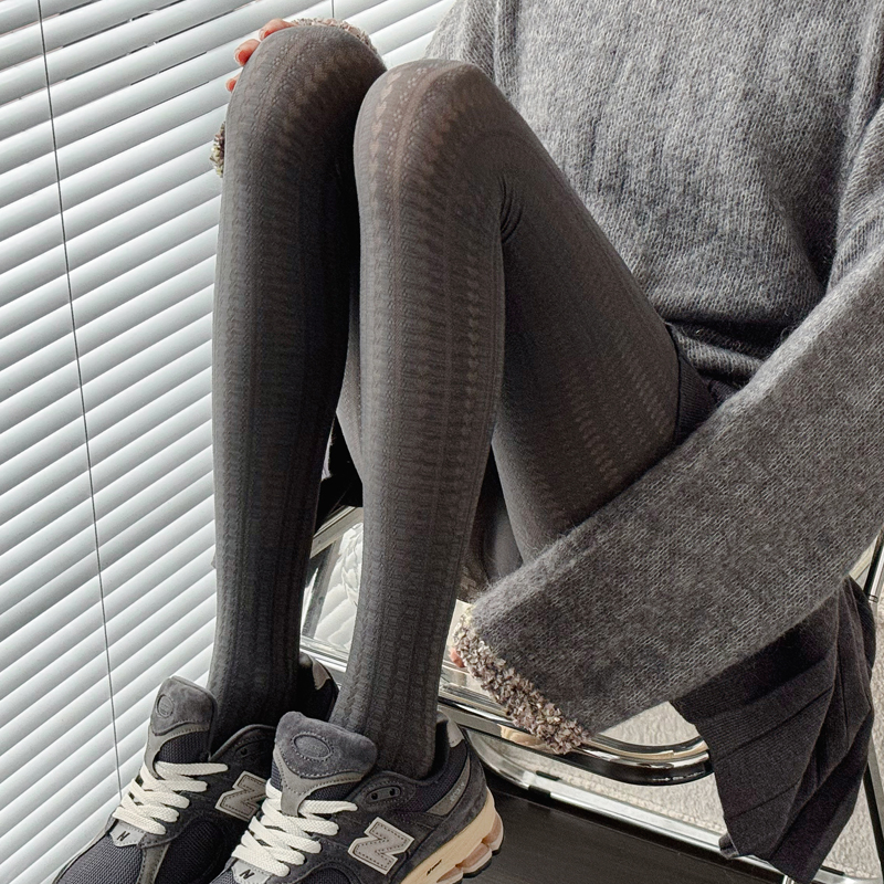 深灰色连裤袜爱心提花丝袜打底袜