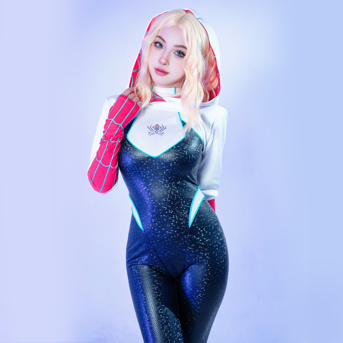 thumbnail for Decent Society Gwen Spider-Man Fan-Made Jumpsuit Pu One-Piece Suit Tight-Fitting Elastic Cosplay Two-Dimensional