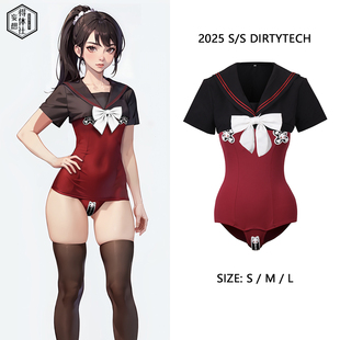 得体社 日系红黑OK绷制服泳衣水手服二次元可爱jk学院风两件套