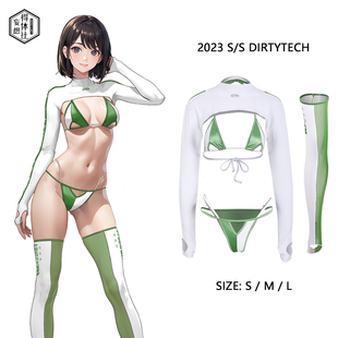 得体社激浪赛车女郎二次元长袖赛博风绑带比基尼泳衣踩脚袜套装