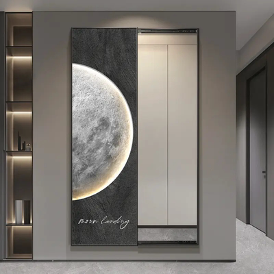 现代简约推拉全身镜隐藏式穿衣镜入户玄关装饰挂画月球卧室试衣镜
