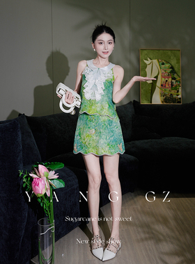 YANG GZ【林间青蝶】新中式国风金蝶芙蓉纹马甲上衣半裙套装女