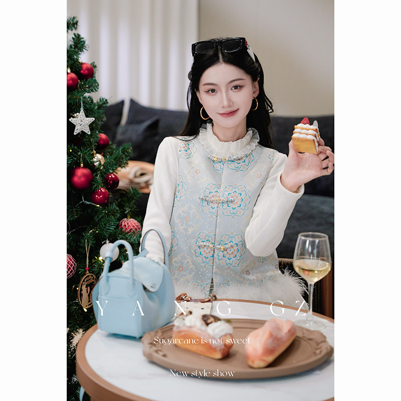 YANG GZ【发财有鹿】新中式新款宝相花鸵鸟毛圆领马甲上衣外穿女,女装/女士精品,汉服上装,淘宝优惠券,粉丝福利购,淘宝优惠卷