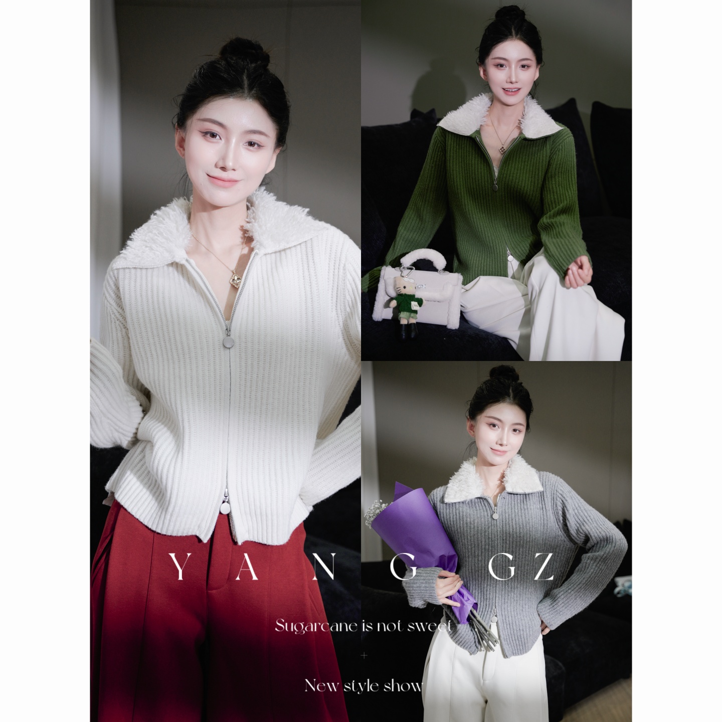 新款羊毛开衫翻领毛衣开衫上衣女