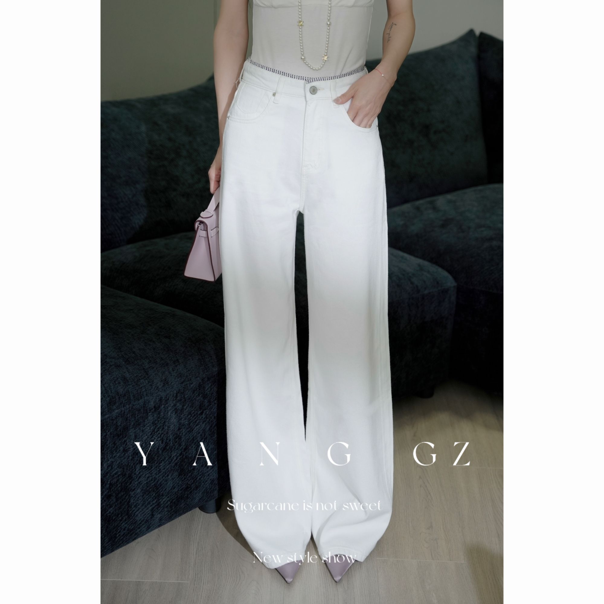 YANG GZ【原力白牛】春夏新款白色直筒牛仔裤女 GZ609#59171